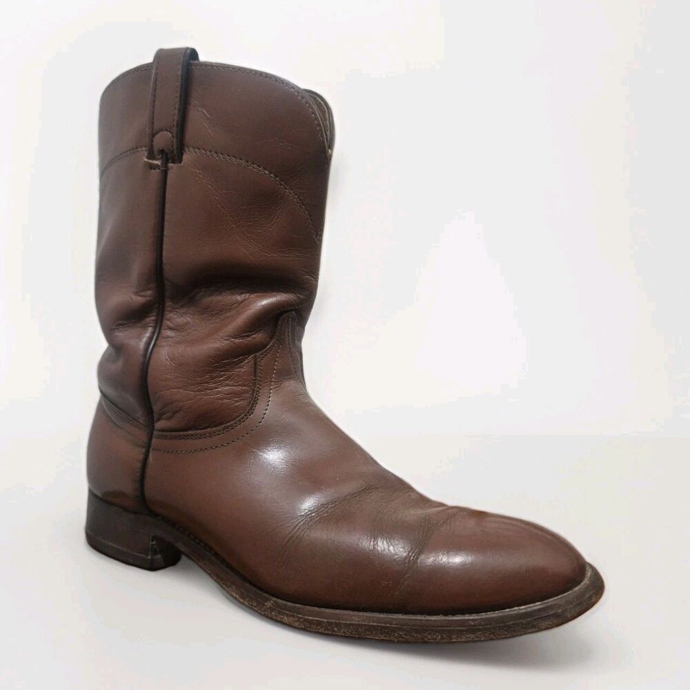 Vintage Wrangler 5904 Men's Brown Leather Cowboy Roper Boots Size 10.5D USA